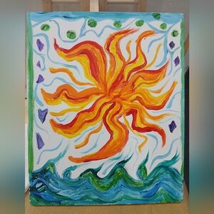 Vibrant Abstract Sunburst Painting
